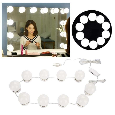 Picture of Vanity Mirror Light Adjustable with 10 Light Bulbs for Makeup Dressing Table / LED Vanity Mirror Lights Kit with 10 Dimmable Light Bulbs for Makeup Vanity Table Set in Dressing Room Lighting Fixture Strips Retractable Wire USB Power Supply White - Multicolor