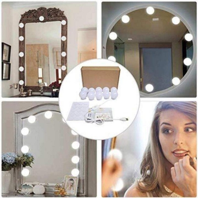 Picture of Vanity Mirror Light Adjustable with 10 Light Bulbs for Makeup Dressing Table / LED Vanity Mirror Lights Kit with 10 Dimmable Light Bulbs for Makeup Vanity Table Set in Dressing Room Lighting Fixture Strips Retractable Wire USB Power Supply White - Multicolor