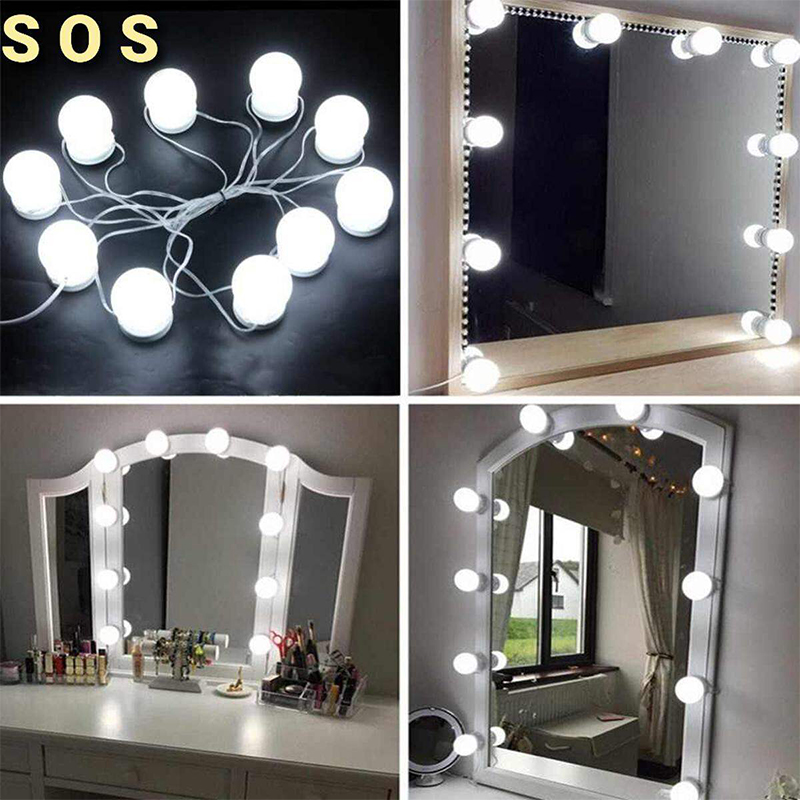 Picture of Vanity Mirror Light Adjustable with 10 Light Bulbs for Makeup Dressing Table / LED Vanity Mirror Lights Kit with 10 Dimmable Light Bulbs for Makeup Vanity Table Set in Dressing Room Lighting Fixture Strips Retractable Wire USB Power Supply White - Multicolor