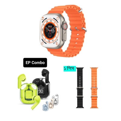 Picture of T800 Ultra Smart Watch With Ultrasound Max TWS Transparent Wireless Earbuds With Display & 1 Piece Watch Strap Belt Combo - Multicolor