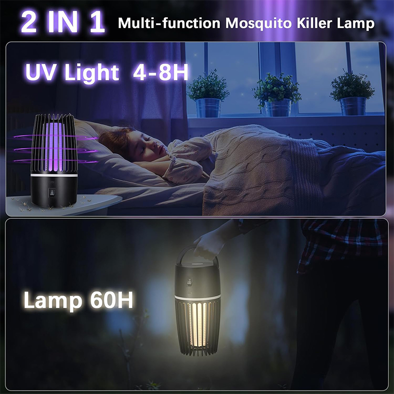 Picture of Electric Mosquito Killer, 360° UV Outdoor Anti-Mosquito Lamp, 2 in 1 Rechargeable USB Mosquito Lamp, Electric Anti-Mosquito for Bedrooms, Gardens and Campings - Multicolor
