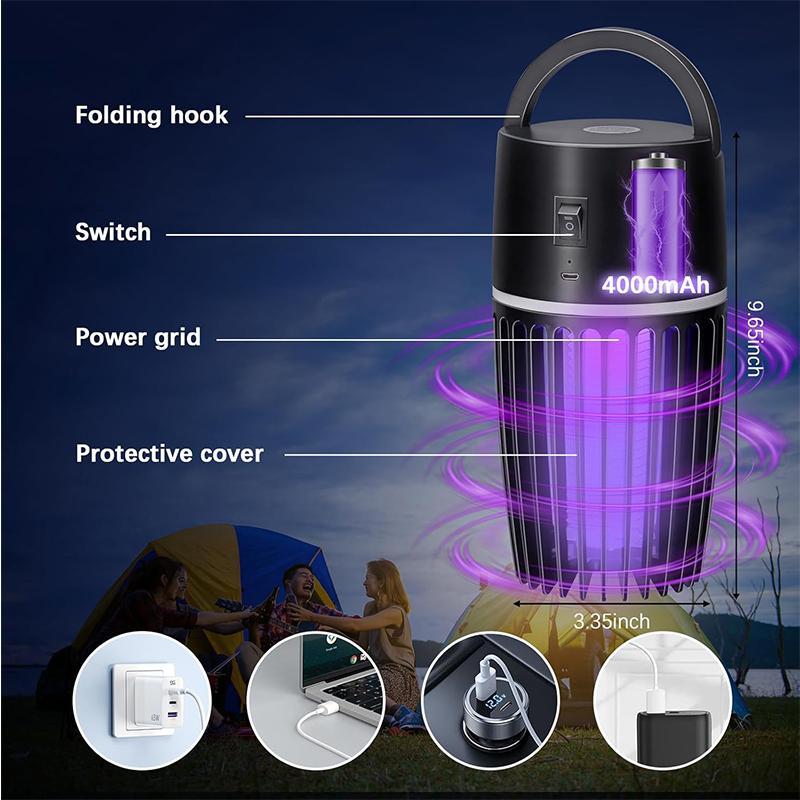 Picture of Electric Mosquito Killer, 360° UV Outdoor Anti-Mosquito Lamp, 2 in 1 Rechargeable USB Mosquito Lamp, Electric Anti-Mosquito for Bedrooms, Gardens and Campings - Multicolor