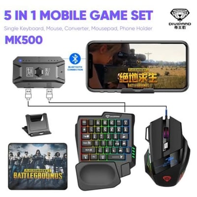 Picture of 5 in 1 Mobile Game Set MK500 - Single Keyboard, Mouse, Converter, Mousepad, Phone Holder - Multicolor