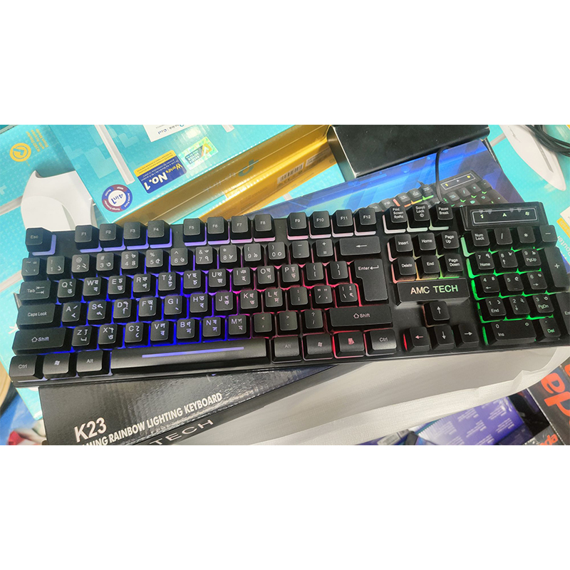 Picture of AMC Tech K23 Gaming Rainbow Lighting Keyboard – Vibrant Backlit Gaming Keyboard with Ergonomic Design for PC, Laptop, and Console - Multicolor