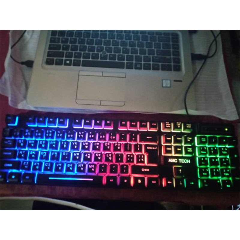 Picture of AMC Tech K23 Gaming Rainbow Lighting Keyboard – Vibrant Backlit Gaming Keyboard with Ergonomic Design for PC, Laptop, and Console - Multicolor