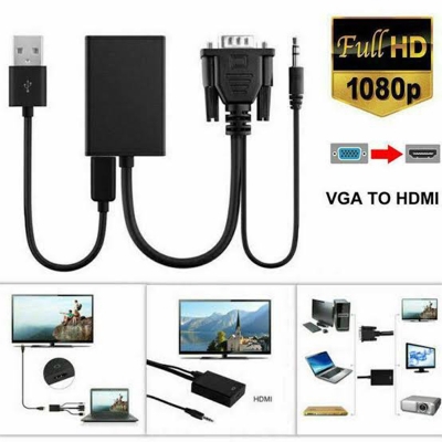 Picture of VGA to HDTV Adapter with Audio | Full HD 1080p Video Converter for PC to TV Connection - Multicolor