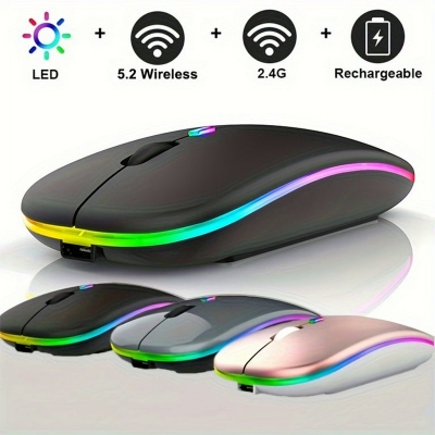 Picture of 2.4GHz Wireless Rechargeable Mouse with LED Light, 5.2 Wireless Technology, Silent Click, USB, 1200DPI Gaming Mouse for Windows - Multicolor