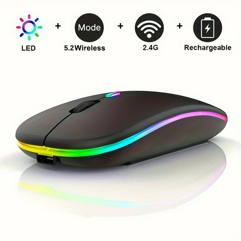 Picture of 2.4GHz Wireless Rechargeable Mouse with LED Light, 5.2 Wireless Technology, Silent Click, USB, 1200DPI Gaming Mouse for Windows - Multicolor