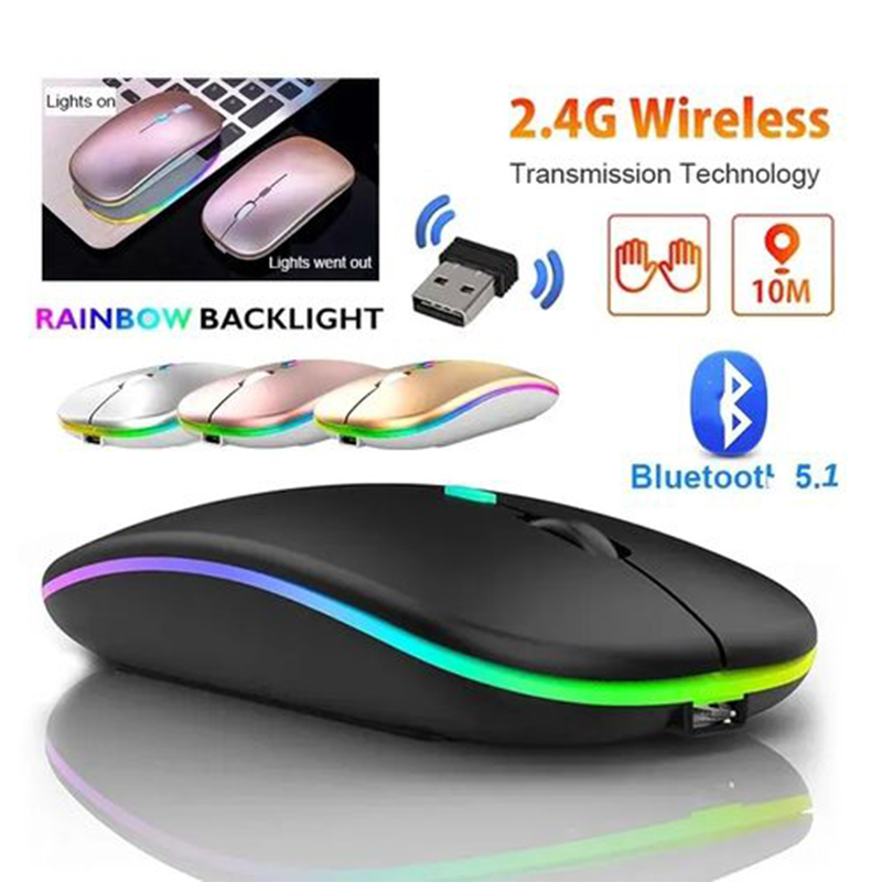 Picture of 2.4GHz Wireless Rechargeable Mouse with LED Light, 5.2 Wireless Technology, Silent Click, USB, 1200DPI Gaming Mouse for Windows - Multicolor