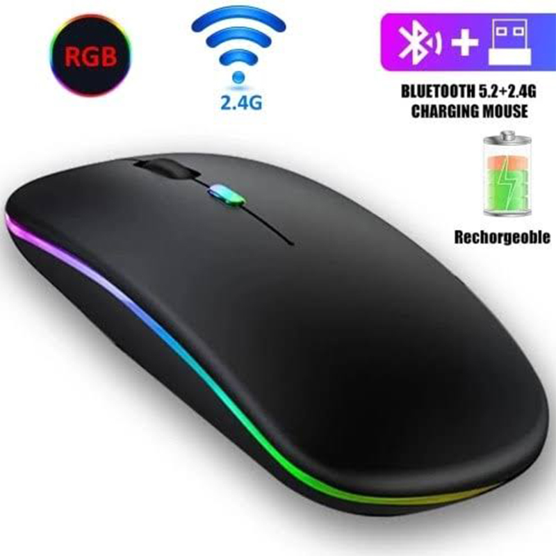 Picture of 2.4GHz Wireless Rechargeable Mouse with LED Light, 5.2 Wireless Technology, Silent Click, USB, 1200DPI Gaming Mouse for Windows - Multicolor