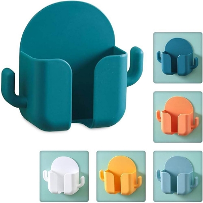 Picture of 1PCS Wall Mount Phone Holder Phone Stand Remote Control Organizer Self-Adhesive Wall Beside Phone Brackets Holder Wall-Mounted Storage Box for Bathroom, Bedroom, Charging Cable - Multicolor