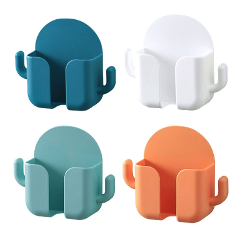 Picture of 1PCS Wall Mount Phone Holder Phone Stand Remote Control Organizer Self-Adhesive Wall Beside Phone Brackets Holder Wall-Mounted Storage Box for Bathroom, Bedroom, Charging Cable - Multicolor