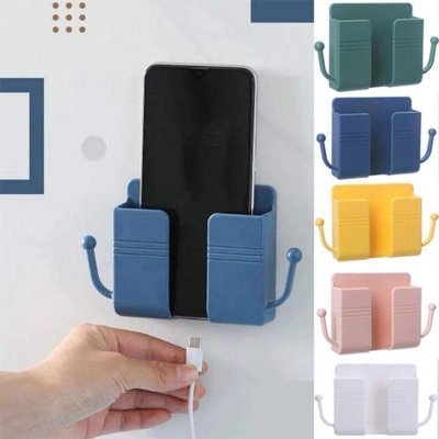 Picture of 1pcs Wall Mount Phone Holder Self-Adhesive Wall Beside Organizer Storage Box Plastic Charging Phone Stand Remote Wall-Mounted Phone Brackets Holder for Bedroom - Multicolor