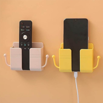 Picture of 1pcs Wall Mount Phone Holder Self-Adhesive Wall Beside Organizer Storage Box Plastic Charging Phone Stand Remote Wall-Mounted Phone Brackets Holder for Bedroom - Multicolor
