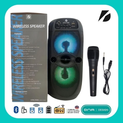 Picture of KTX 1526 Dual 4inch Wireless Portable Bluetooth Speaker With Led Light Support Mic FM, SD Card & Free Microphone