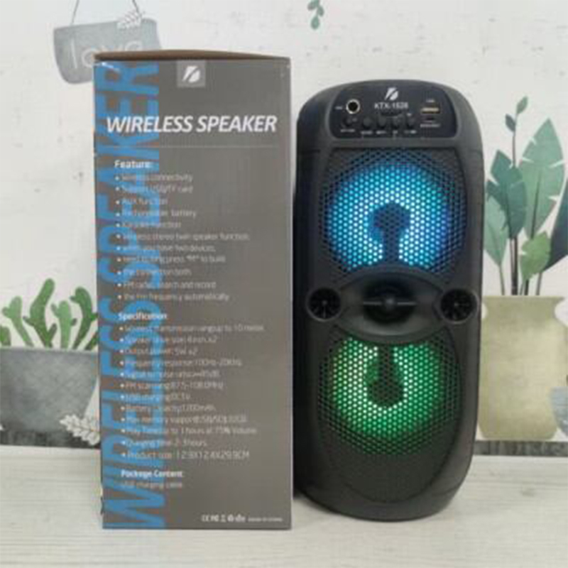 Picture of KTX 1526 Dual 4inch Wireless Portable Bluetooth Speaker With Led Light Support Mic FM, SD Card & Free Microphone