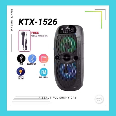 Picture of KTX 1526 Dual 4inch Wireless Portable Bluetooth Speaker With Led Light Support Mic FM, SD Card & Free Microphone
