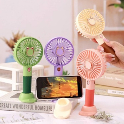 Picture of Portable Mini Rechargeable Handheld Fan with Stand – USB Charging, Adjustable Speeds, Compact and Travel-Friendly - Multicolor