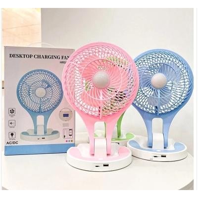 Picture of Desktop Charging Fan HR5580 - AC/DC Powered, Silent Operation, LED Lighting & Strong Wind Force - Multicolor