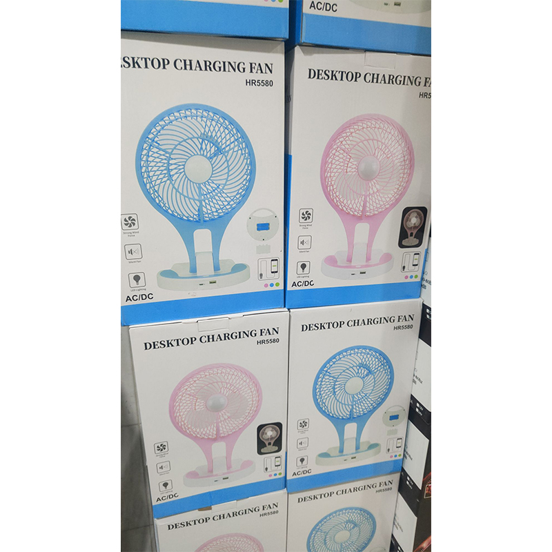 Picture of Desktop Charging Fan HR5580 - AC/DC Powered, Silent Operation, LED Lighting & Strong Wind Force - Multicolor