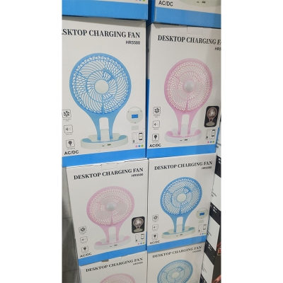 Picture of Desktop Charging Fan HR5580 - AC/DC Powered, Silent Operation, LED Lighting & Strong Wind Force - Multicolor