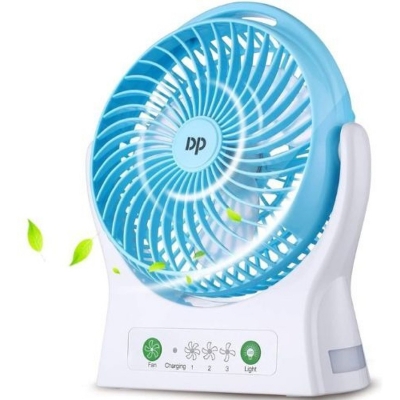 Picture of DP-7605 Desktop Portable Rechargeable Fan - 4000mAh Battery, 3-Speed, Rotating Function, LED Light - Multicolor