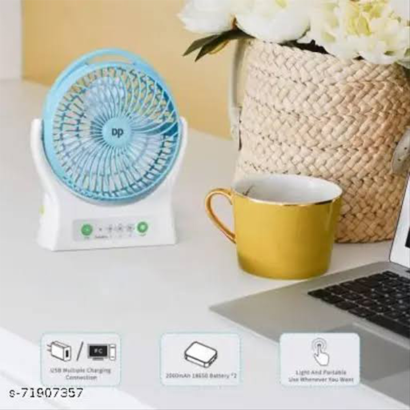 Picture of DP-7605 Desktop Portable Rechargeable Fan - 4000mAh Battery, 3-Speed, Rotating Function, LED Light - Multicolor