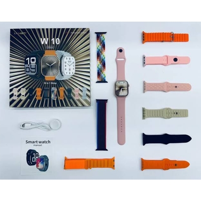 Picture of W10 Smart Watch 45mm – 10 in 1 Strap Edition | Bluetooth Call | Fitness Tracker | Heart Rate Monitor | Sports Mode | Waterproof | Stylish Design for Men & Women 🎉 - Multicolor