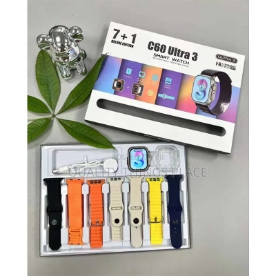 Picture of C60 Ultra 3 Smart Watch – 2.19” Ultra HD Display, 7+1 Deluxe Edition, Fitness & Health Tracker, Wireless Charging, Heart Rate Monitor, Bluetooth Smartwatch ⌚📱🏃‍♂️ - Multicolor