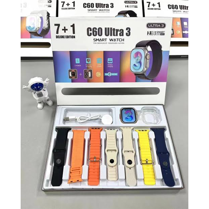 Picture of C60 Ultra 3 Smart Watch – 2.19” Ultra HD Display, 7+1 Deluxe Edition, Fitness & Health Tracker, Wireless Charging, Heart Rate Monitor, Bluetooth Smartwatch ⌚📱🏃‍♂️ - Multicolor