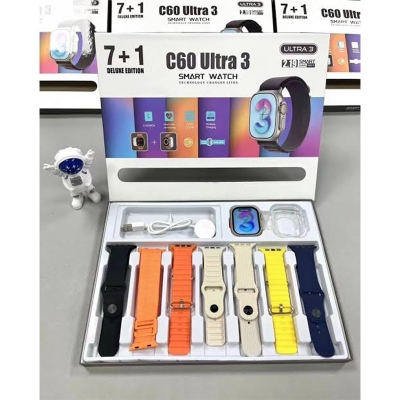 Picture of C60 Ultra 3 Smart Watch – 2.19” Ultra HD Display, 7+1 Deluxe Edition, Fitness & Health Tracker, Wireless Charging, Heart Rate Monitor, Bluetooth Smartwatch ⌚📱🏃‍♂️ - Multicolor