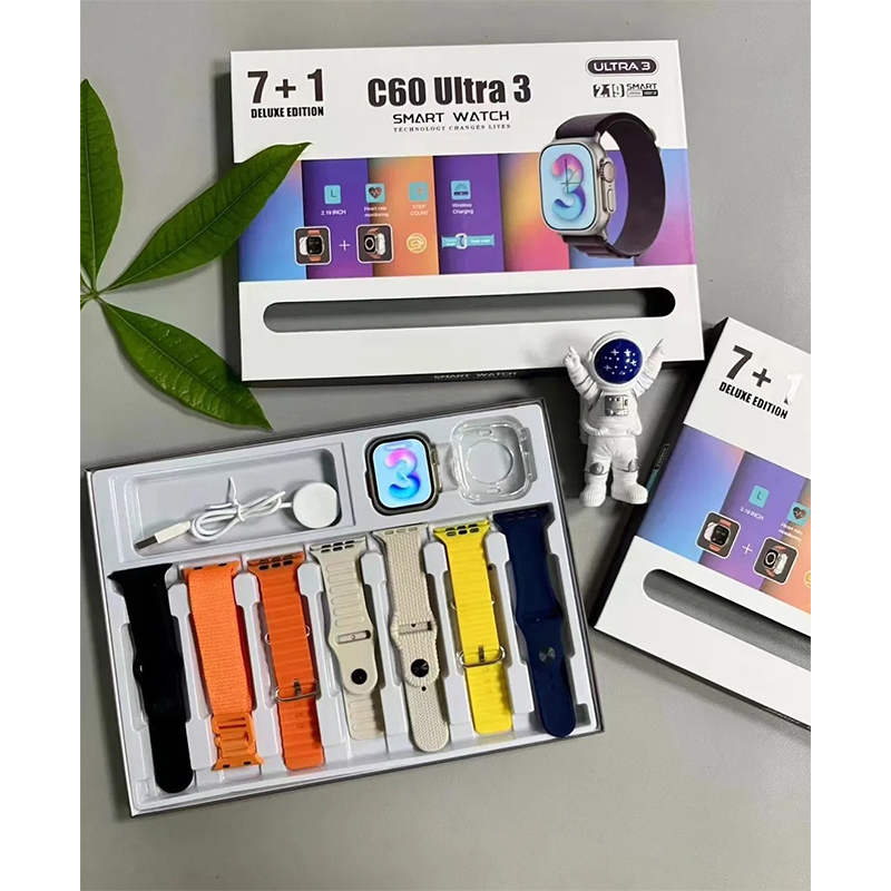 Picture of C60 Ultra 3 Smart Watch – 2.19” Ultra HD Display, 7+1 Deluxe Edition, Fitness & Health Tracker, Wireless Charging, Heart Rate Monitor, Bluetooth Smartwatch ⌚📱🏃‍♂️ - Multicolor