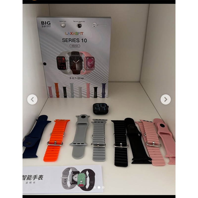 Picture of LaxasFit Series 10 Smart Watch (45MM) – 2.01” Big Infinite Display, 8-in-1 Strap Set, Fitness & Sports Tracker, Wireless Charging, Bluetooth Smartwatch ⌚📱🏃‍♂️ - Multicolor