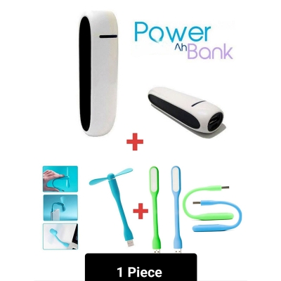 Picture of Mini Power Bank 1500mAh + USB Fan + USB LED Light Combo Pack | Portable Charger | Emergency Light | Silent Cooling Fan | Travel-Friendly | For Mobile, Laptop & More - Multicolor
