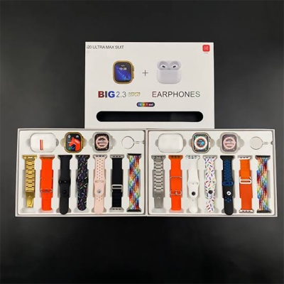 Picture of i20 Ultra Max Suit – 10-in-1 Smartwatch Combo Set with 2.3" Big Display + Wireless Bluetooth Earbuds – Fitness Tracker, Colorful Straps, Heart Rate Monitor & More – Full Set for Men & Women - Multicolor