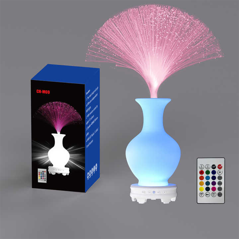 Picture of CH-M68 Rechargeable Fiber Optic RGB LED Lamp with Bluetooth Speaker & Remote – Vase Design Mood Light for Room Décor & Gifts ✨