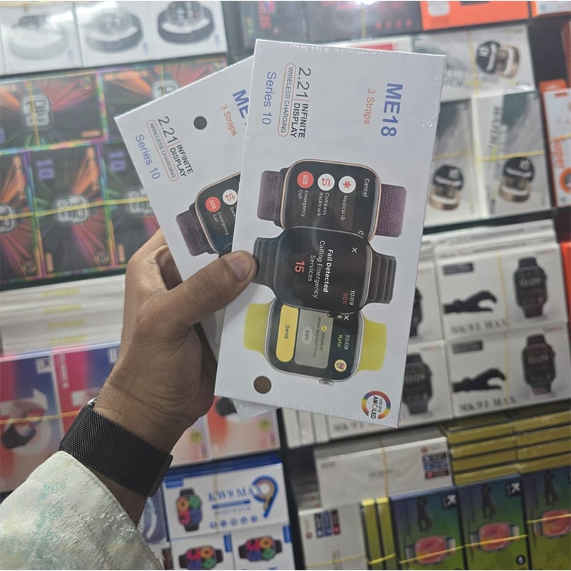 Picture of ME18 Smart Watch ⌚ | 2.21” Infinite Display 🌈 | Wireless Charging ⚡ | 3 Stylish Straps Included 🎽 | Health & Fitness Tracking ❤️ | Series 10 Look ✨ | HD IPS AMOLED 📱 - Multicolor