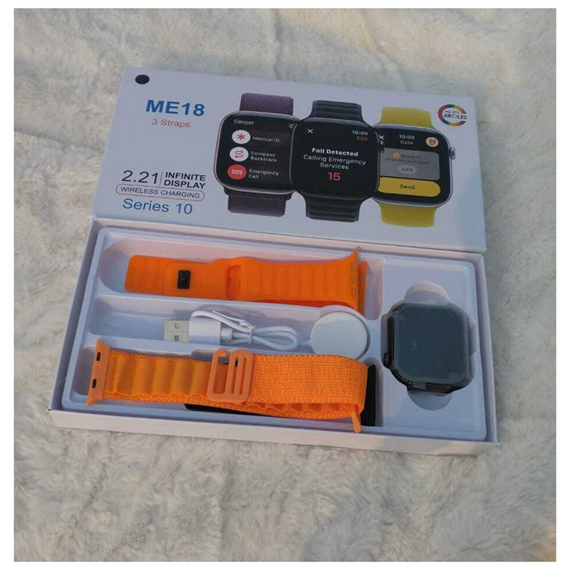 Picture of ME18 Smart Watch ⌚ | 2.21” Infinite Display 🌈 | Wireless Charging ⚡ | 3 Stylish Straps Included 🎽 | Health & Fitness Tracking ❤️ | Series 10 Look ✨ | HD IPS AMOLED 📱 - Multicolor