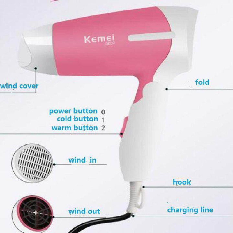Picture of KEMEY KM-6830 800W Compact Foldable Hair Dryer for Women – Negative Ion Technology, Mini Travel-Friendly Design - Multicolor