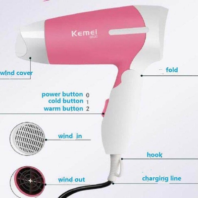 Picture of KEMEY KM-6830 800W Compact Foldable Hair Dryer for Women – Negative Ion Technology, Mini Travel-Friendly Design - Multicolor