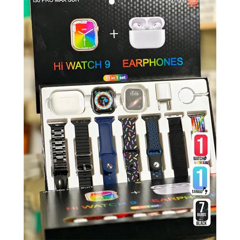 Picture of i30 Pro Max Suit | Hi Watch 10 Smartwatch + Wireless Earphones Combo | 10 in 1 Smart Pack | AMOLED Display | Bluetooth Calling | TWS Earbuds - Multicolor