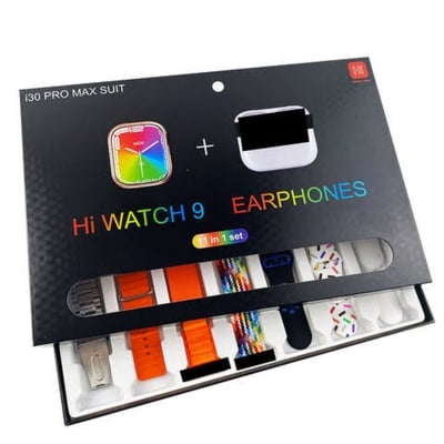 Picture of i30 Pro Max Suit | Hi Watch 10 Smartwatch + Wireless Earphones Combo | 10 in 1 Smart Pack | AMOLED Display | Bluetooth Calling | TWS Earbuds - Multicolor