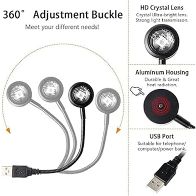 Picture of USB Colorful Sunset Lights M9 – Flexible Gooseneck Design – Plug & Play Ambient Projection Lamp – Multicolor LED for Room Decor, Photography & Aesthetic Vibes - Multicolor