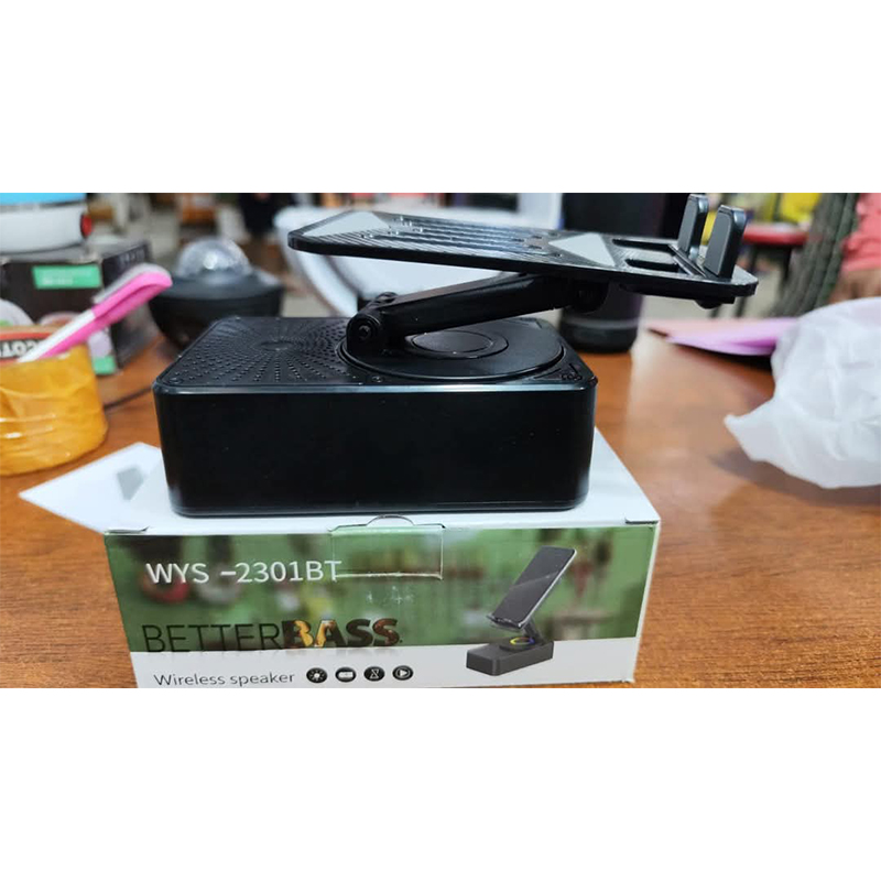 Picture of WYS-2301BT BetterBass Wireless Bluetooth Speaker with Deep Bass, Foldable Mobile Holder & Built-in Power Bank – Multifunctional Design, Loud Sound, and Adjustable Stand Support