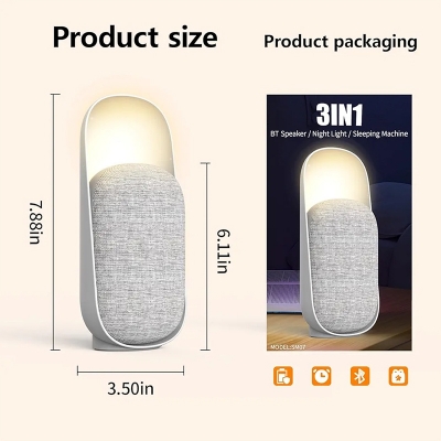 Picture of 3-in-1 Bluetooth Speaker with Night Light & Sleeping Sound Machine – Model: SM07 – Stylish Fabric Design, Rechargeable, Multi-Function Smart Gadget - Multicolor