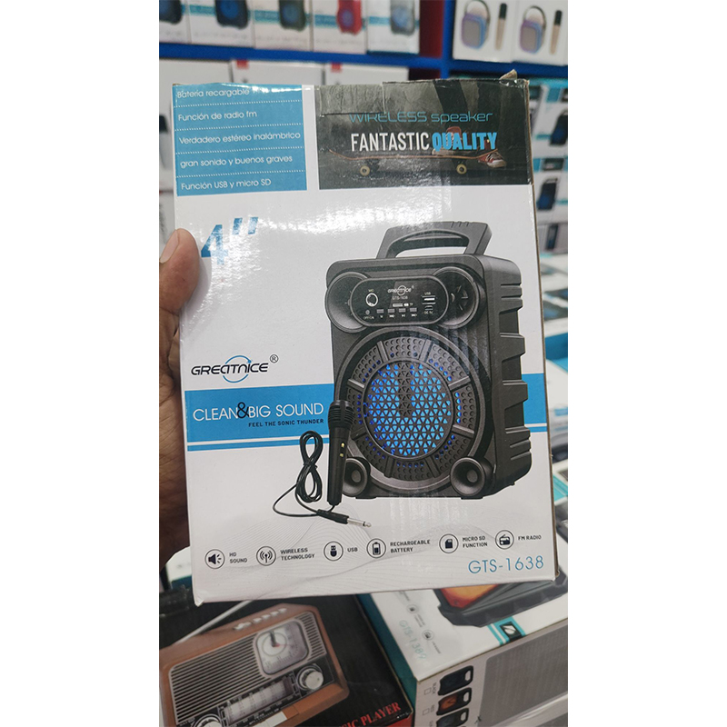 Picture of Greatnice GTS-1638 4 Inch Wireless Bluetooth Speaker with Mic – FM Radio, USB, Rechargeable Battery, HD Sound, Portable Outdoor Speaker