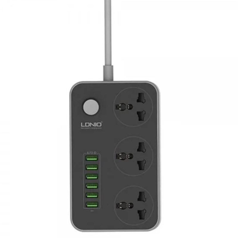 Picture of LDNIO SC3604 Power Strip with 3 Universal Sockets & 6 USB Ports – 2500W Max Output  Auto-ID USB Charger  Anti-Static Design  Fast Charging Extension Socket - Multicolor