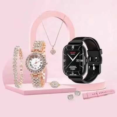 Picture of A58 Plus Smart Watch & Jewelry Combo – 2.02″ Touch IPS Display – Bluetooth Calling – Heart Rate, Blood Pressure & SpO₂ Monitor – Multi-Sport Fitness Tracker – IP65 Waterproof – Magnetic Charging – Includes Necklace, Bracelet, Ring & Earrings – Compatible