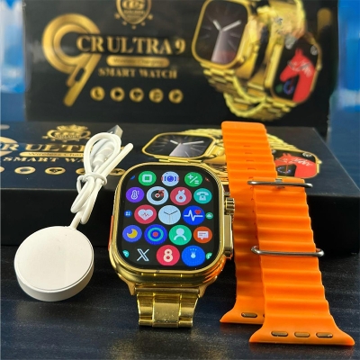 Picture of CR Ultra 9 Smart Watch with Golden Metal Chain & Extra Silicone Strap – Wireless Charging – Full Touch Display – Heart Rate & Fitness Tracker – Bluetooth Call & Music Control – Stylish Digital Watch for Men & Women – Android & iOS Compatible - Multicolor