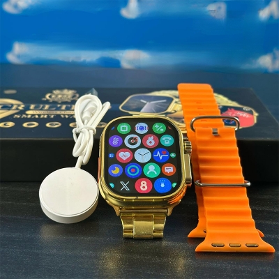 Picture of CR Ultra 9 Smart Watch with Golden Metal Chain & Extra Silicone Strap – Wireless Charging – Full Touch Display – Heart Rate & Fitness Tracker – Bluetooth Call & Music Control – Stylish Digital Watch for Men & Women – Android & iOS Compatible - Multicolor